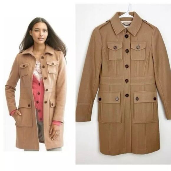 Banana Republic Coat Button Front Collared Military Wool Brown Womens Size Small - Picture 2 of 4